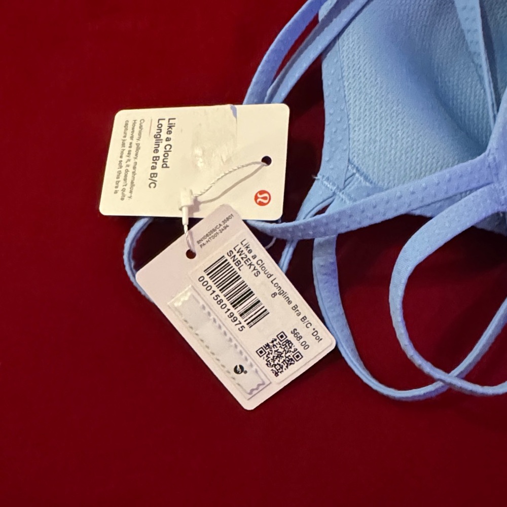 Light Blue Strappy Lululemon like a cloud longline B / C cup Sports Bra - Picture 2 of 4